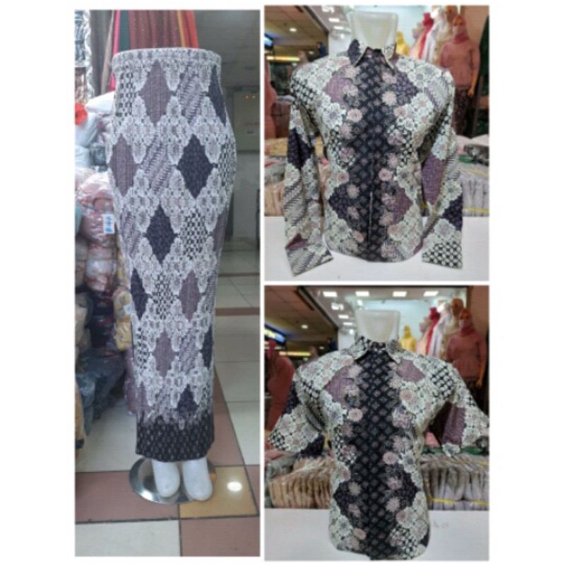 Laura Batik - Couple Rok Plisket & Kemeja Batik - Motif Catur Ungu