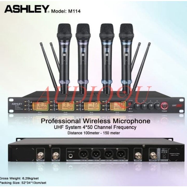 MIC WIRELESS ASHLEY M114 PEGANG MICROPHONE ASHLEY M 114 4 HANDHELD