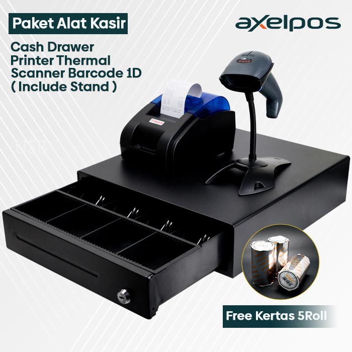 PAKET ALAT KASIR ANDROID - PRINTER KASIR BLUETOOTH - LACI KASIR CASH DRAWER - SCANNER BARCODE 1D USB