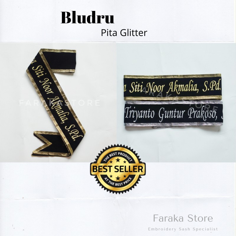 Selempang Wisuda Bludru Pita Bordir Komputer Hitam