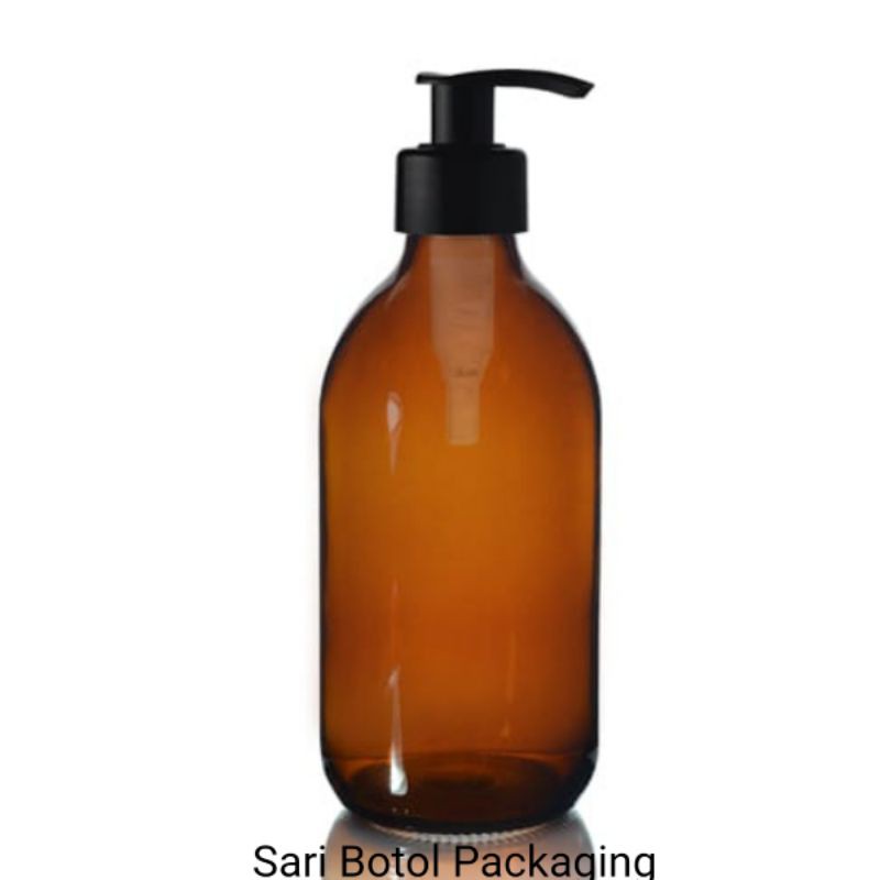 Botol Pump Kaca 300ml Amber / Botol Serum 300ml Pump