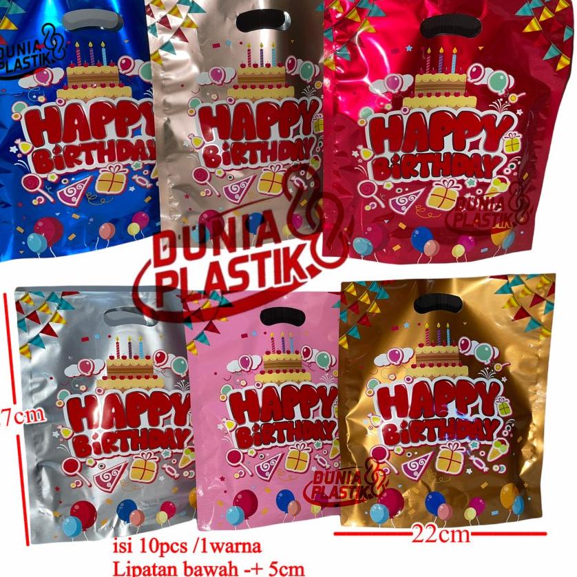 

New isi10pc KANTONG HBD 22x27cm tas plastik mengkilap souvenir goodie bag bungkus kado ultah ulang tahun happybirthday ..