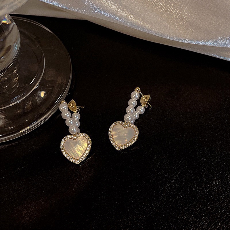 Anting Tusuk Gantung Temperament Bahan Sterling Silver 925 Desain Hatimutiaraberlian Gaya Perancis Untuk Wanita