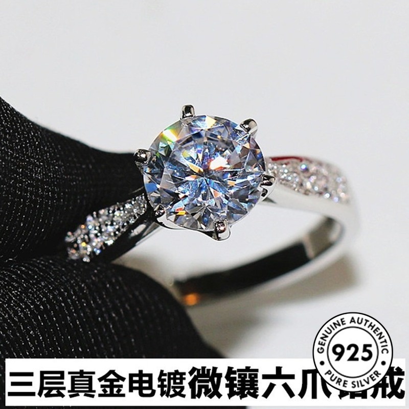 Cincin Berlian Klasik Bahan S925 Silver Untuk Wanita