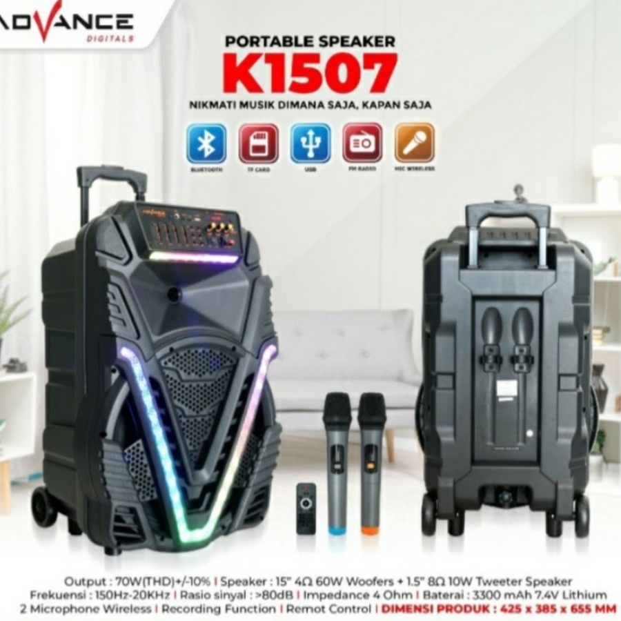 Speaker Portable ADVANCE k1507 Bluetooth 15 inch Mic Wireless 1507 Speaker Meeting 15"