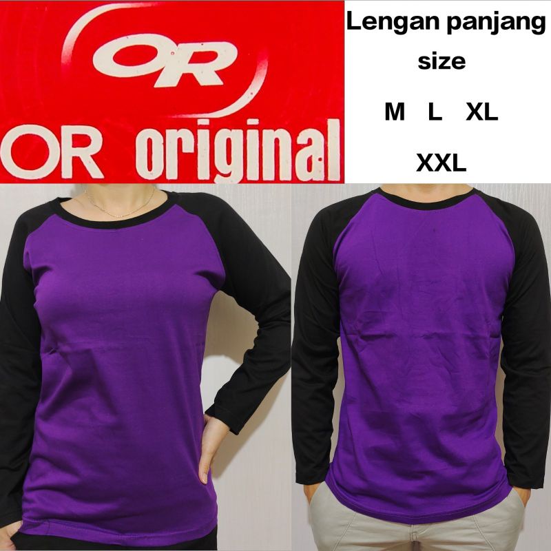 Kaos Raglan Polos pria wanita Couple Ungu Lengan Hitam Panjang