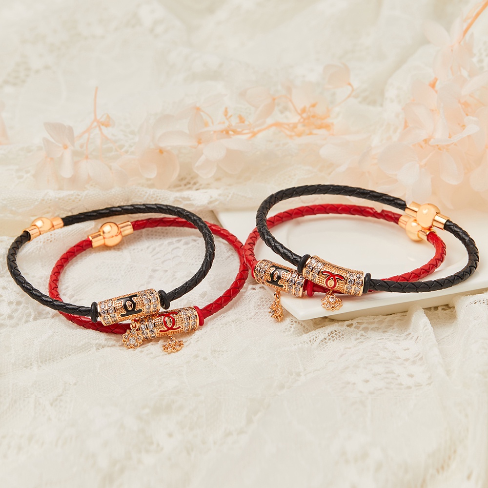 Y296【Pengiriman di tempat】Gelang Magnet Wanita Lapis Emas Gelang Tali Kulit Busana Gelang Tali Kawat Anti Air Waterproof Charm