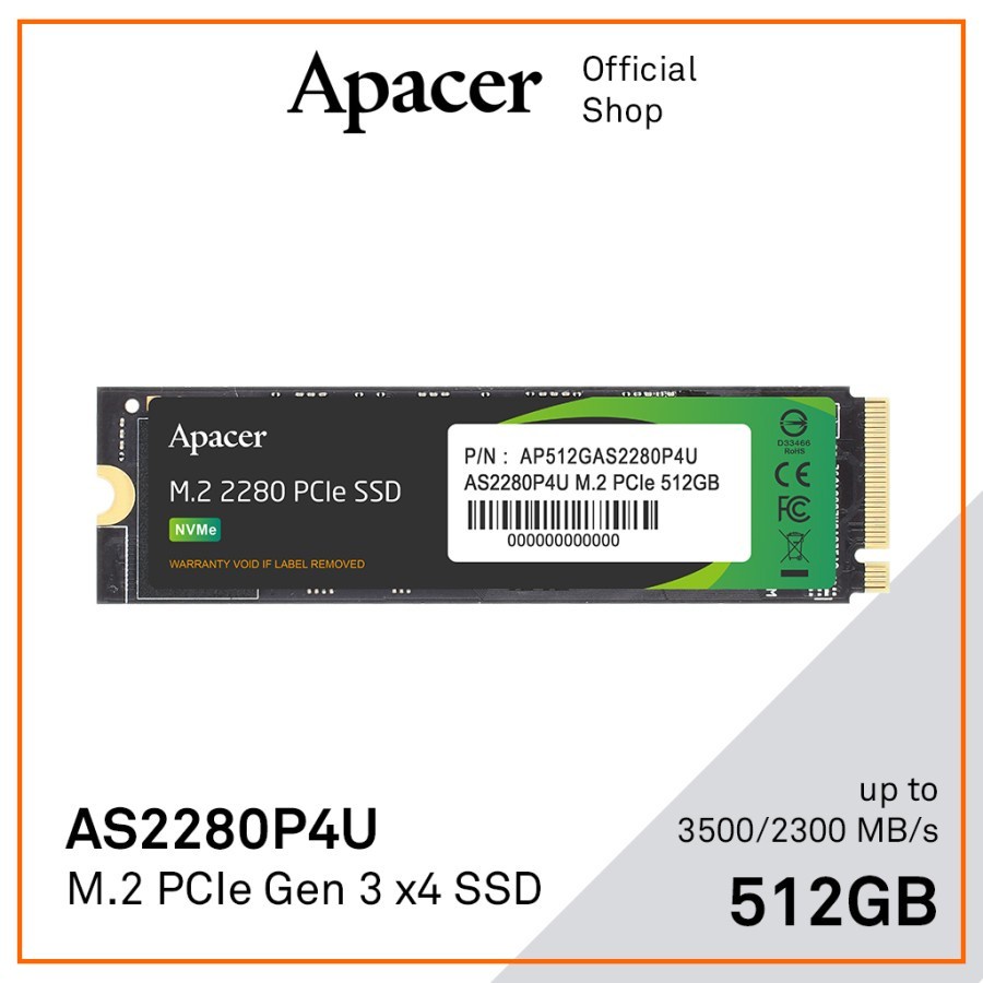 Apacer AS2280P4U 512GB - SSD M.2 NVMe PCIe Gen 3x4 Up To 3500/2300 MBs