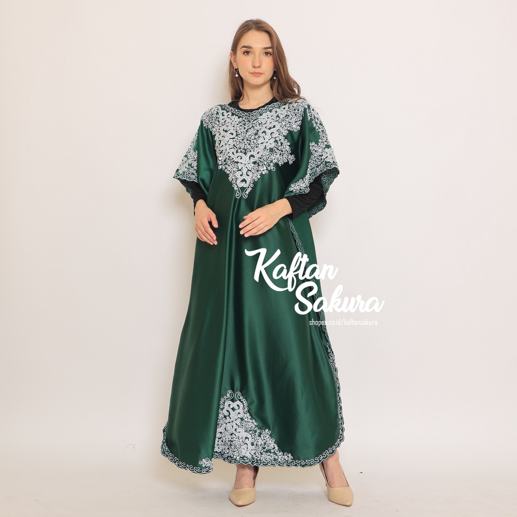 gamis mewah premium bahan satin silk dengan kombinasi payet dan bordir mewah original by kaftansakura