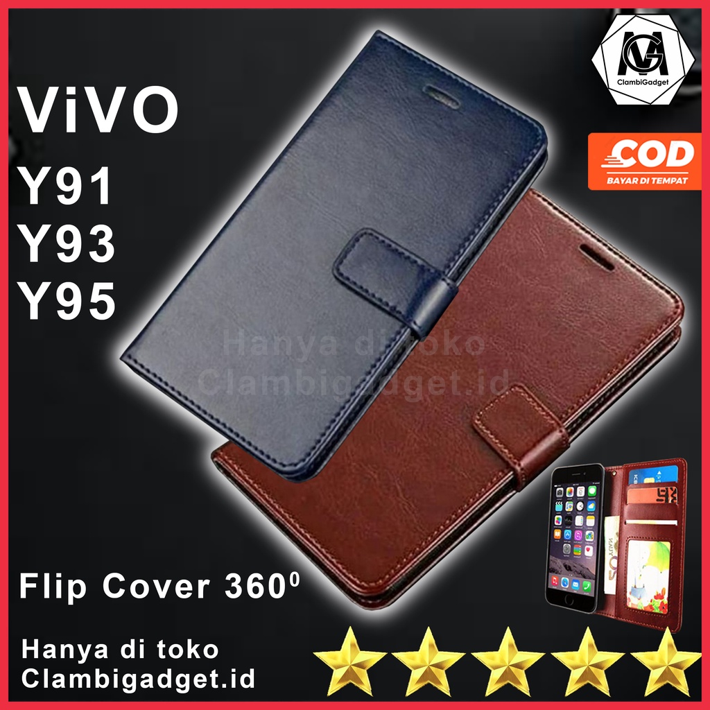Case Casing Flip Cover Leather Vivo Y91 Y93 Y95 Flip Dompet Flip Shell Flip Kulit HP Flip Wallet 360