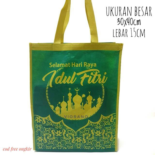 Goodie bag Tas Lebaran Spond Bon Idul Fitri Ukuran Besar Jumbo 38x40cm dengan Alas Tapak Bawah