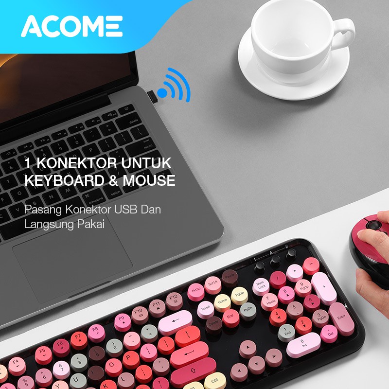 Acome Keyboard Mouse Combo Wireless Fashion Colours Tone AKM1000 Garansi Resmi 1 Tahun