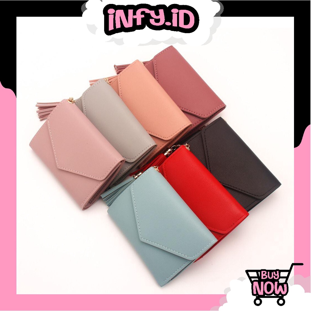 INFY - Dompet Petak Lipat Mini Gantungan Rumbai Wanita Korea Fashion Style Cute Polos WD008 Import