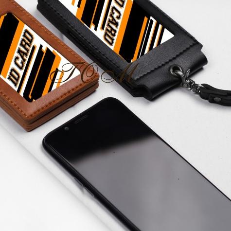 

♫ ID Card Holder FRONT Lanyard Kulit Magnet Magnet Name Tag Kulit Murah - Cokelat ►
