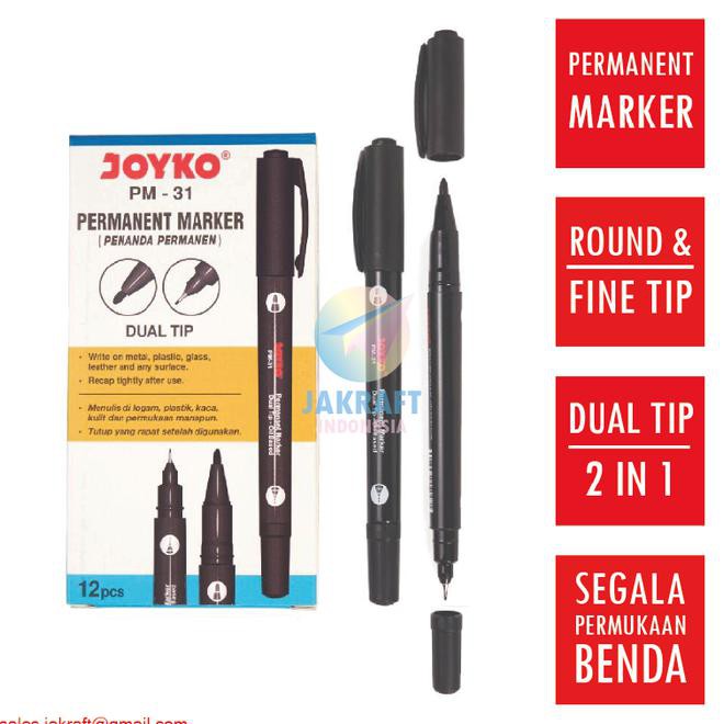 

Spidol Permanen Hitam Joyko 2 In 1 Black Permanent Marker Pm-31 Best Seller