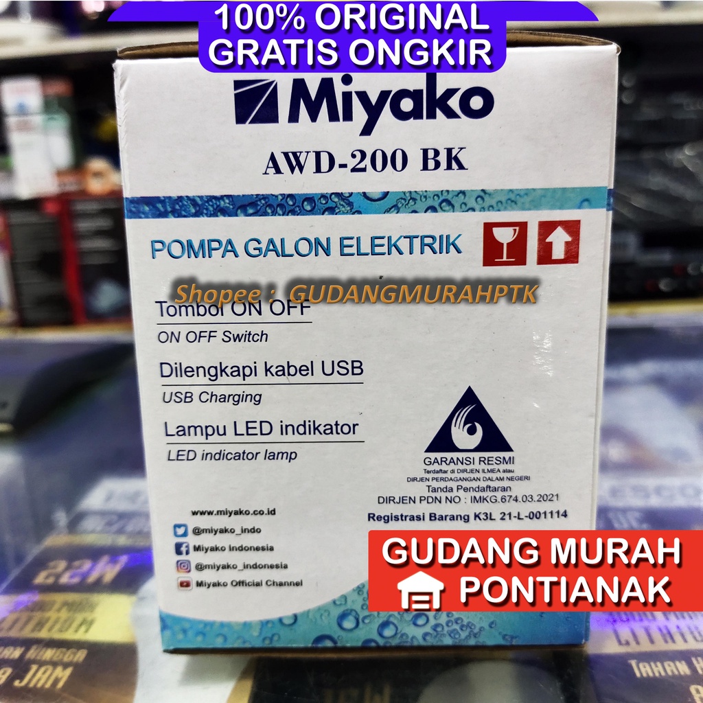 Pompa Galon Elektrik Miyako AWD 200 BK BERGARANSI 1 TAHUN ORIGINAL Hitam