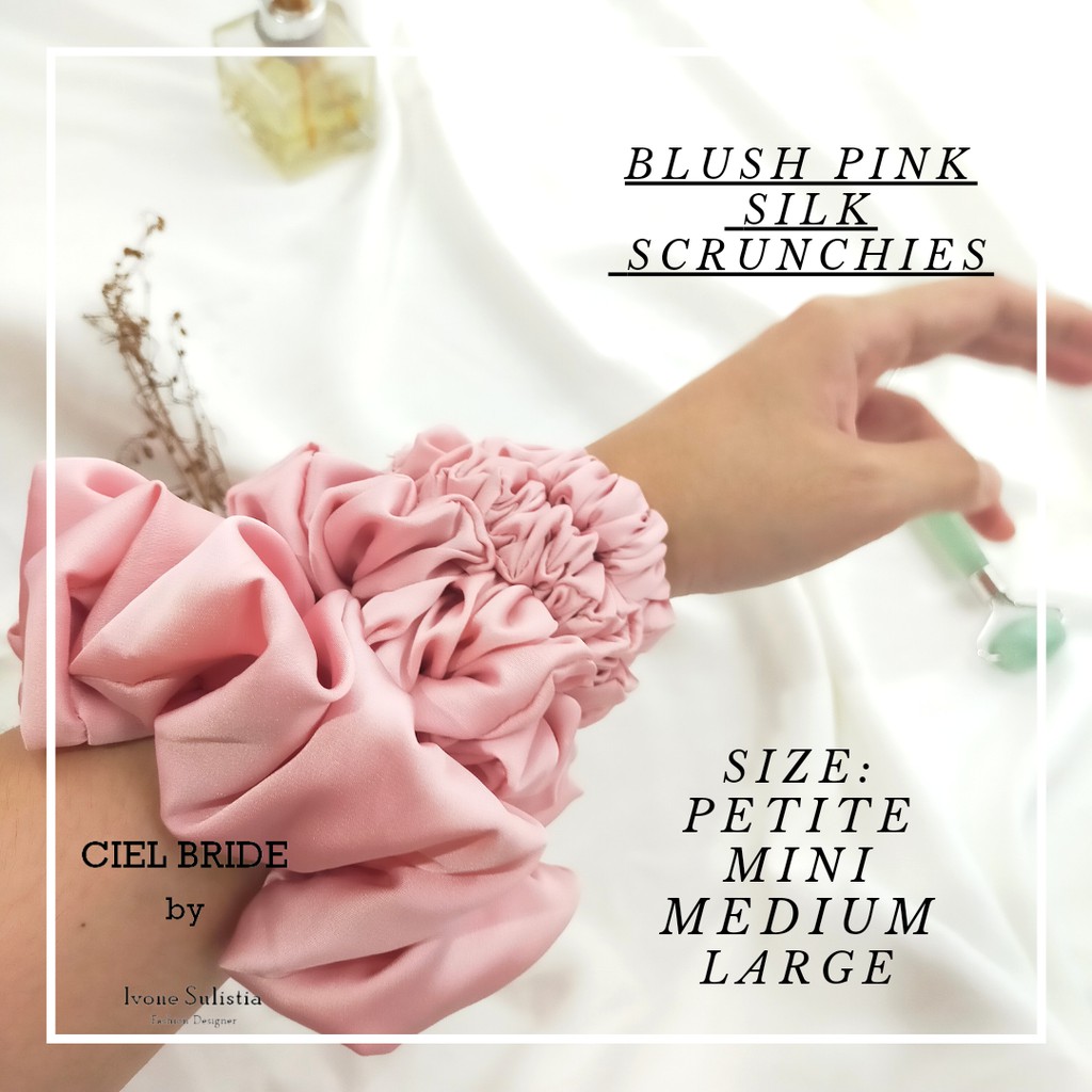 blush pink silk scrunchies | ikat rambut sutra italia