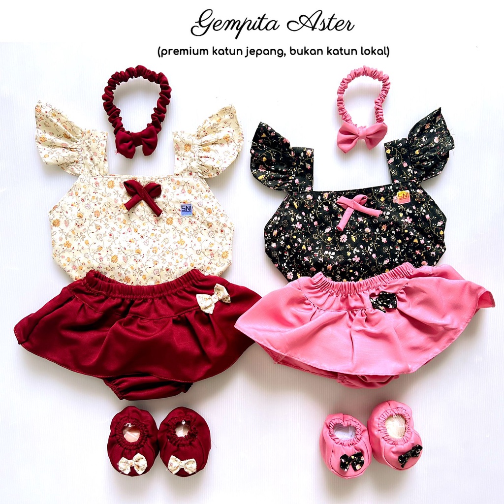 HK Bantal Jumper / Gempita ASTER POLKA BLOOMERS Baju Setelan Jumper Rok Bandana Sepatu Pergi Lucu Fashion Anak Bayi Perempuan Lucu