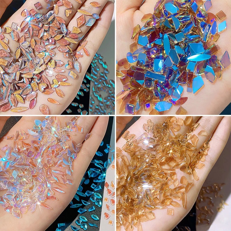 100 Pcs Batu Permata Glitter Berlian Imitasi Bentuk Campur Untuk Dekorasi Nail Art 3D