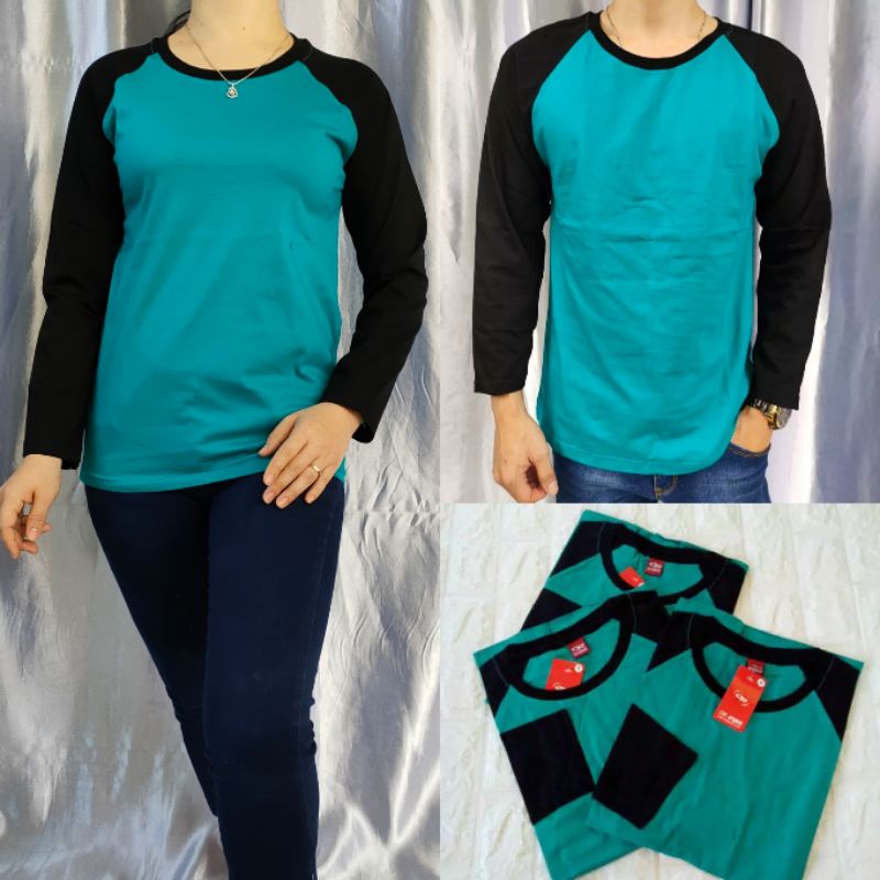 Kaos polos raglan TOSCA lengan HITAM PANJANG Uk M L XL XXL pria dan wanita