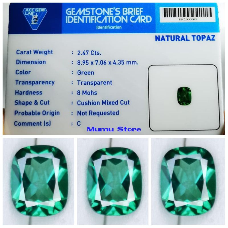NATURAL BATU GREEN TOPAZ CUTTING LUSTER MEMO ACC