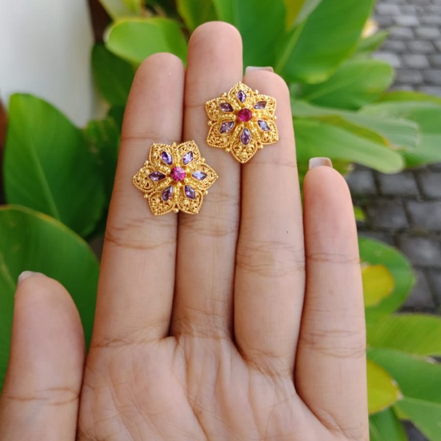 Giwang tembaga lapis emas produksi asli bali