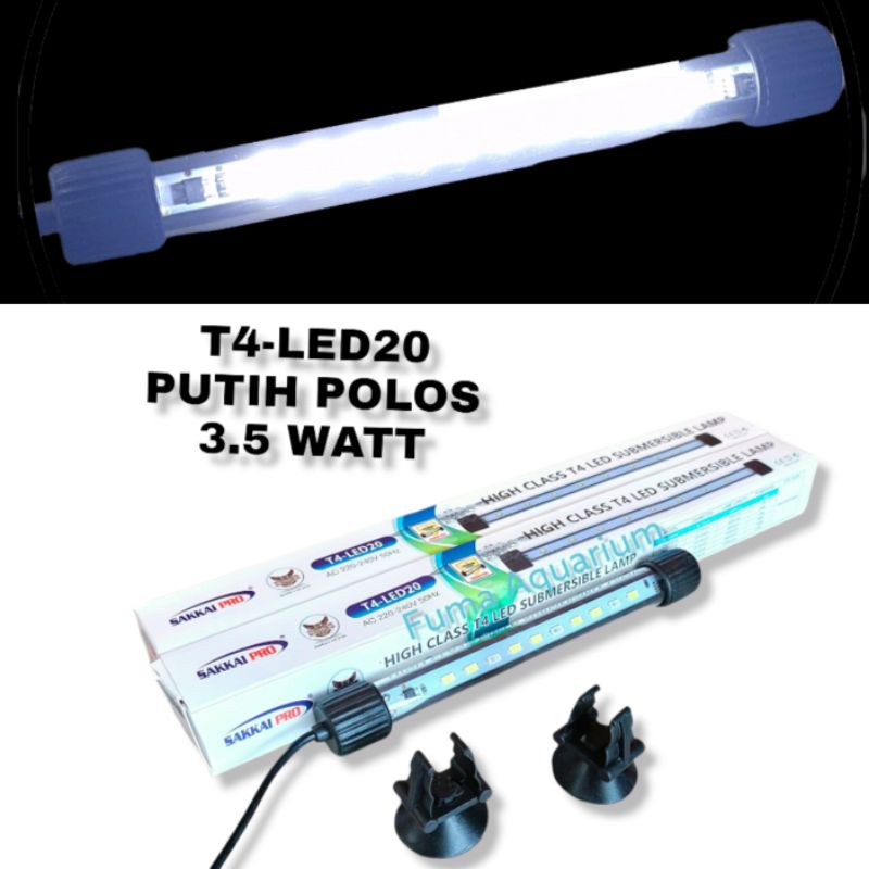 Lampu Celup Aquarium 20cm Sakkai pro T4-LED20 Putih Polos 3.5 watt Aquarium Aquascape Submersible Lamp