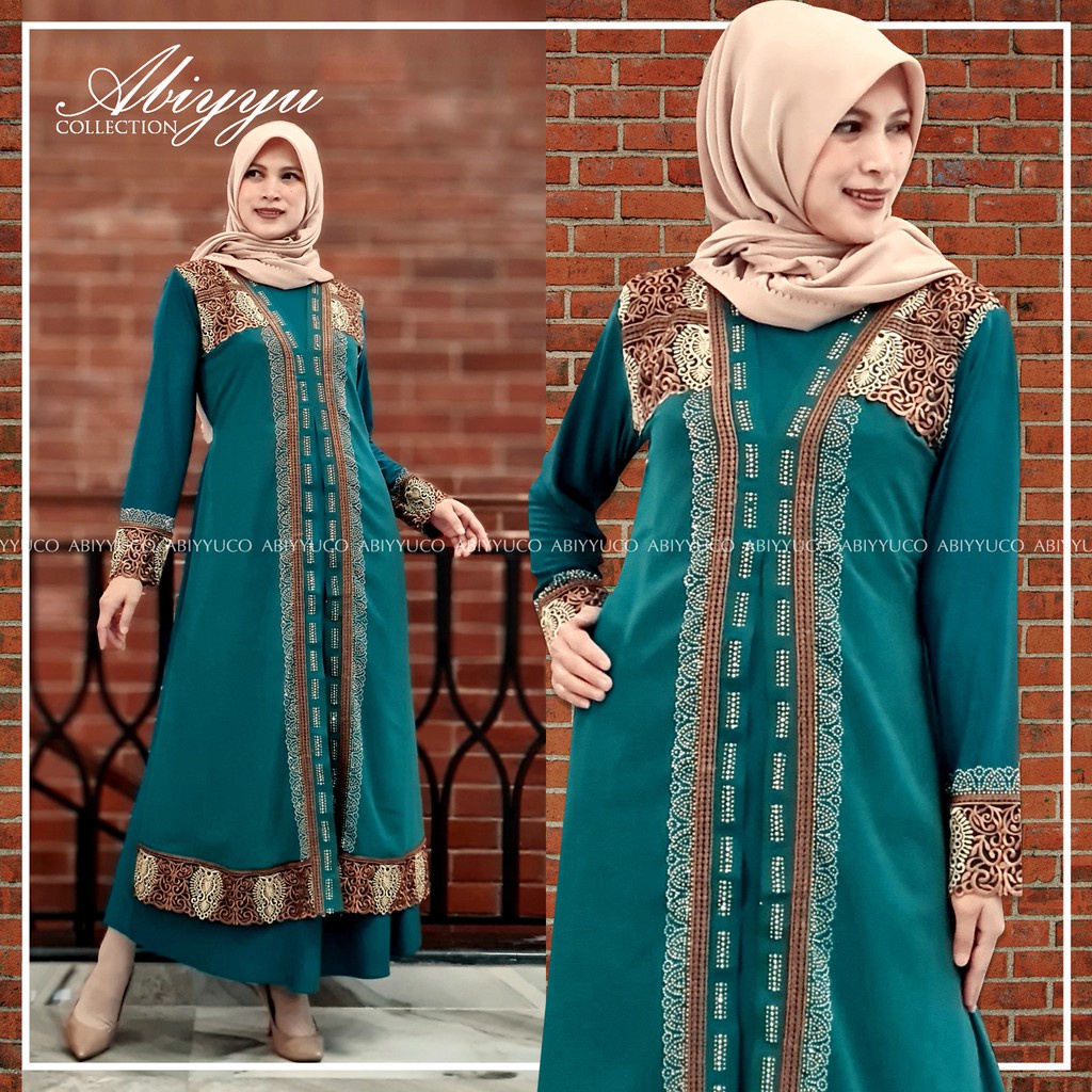 Abiyyuco GL1067 | Abaya Turkey Hitam Elegan Turki Warna Warni Turkiy  Mewah Terbaru Bahan Jersey Mix Ceruty