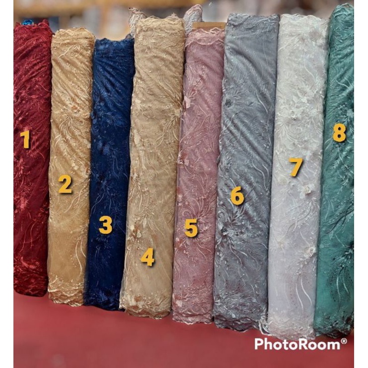 Promo..kain bahan tille tulle 3d/kain bahan brukat kebaya motif bunga timbul
