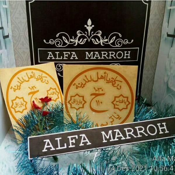 Stiker Bulat darkah  ya ahli madinah ya tarim wa ahlaha putih dan kuning nyala