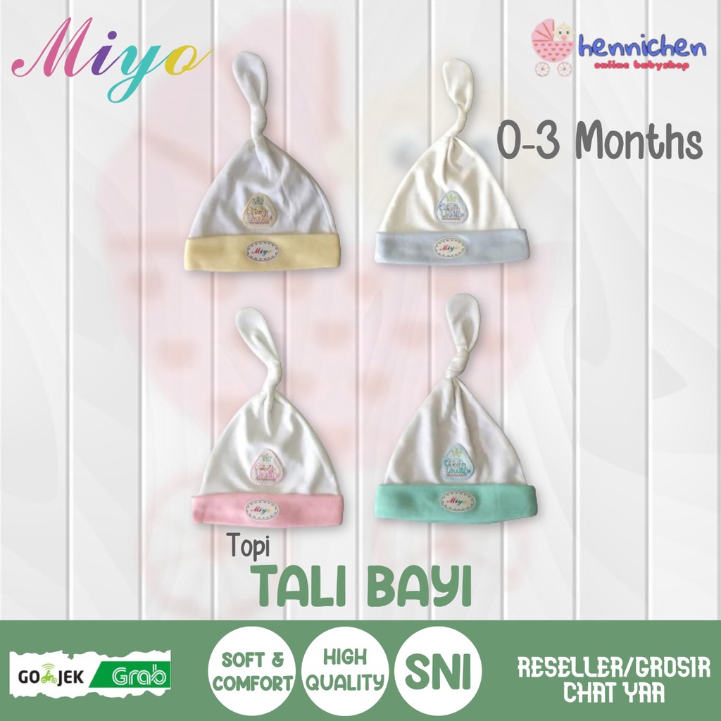 MIYO Topi Tali Bayi/Baby Putih Newborn (0-3M)| Perlengkapan Bayi Baru Lahir / Topi Bayi