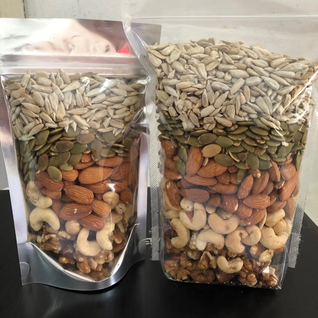 

Paket mix nut 5 (walnut, cashew,almond, sunflower, pumpkin roasted)