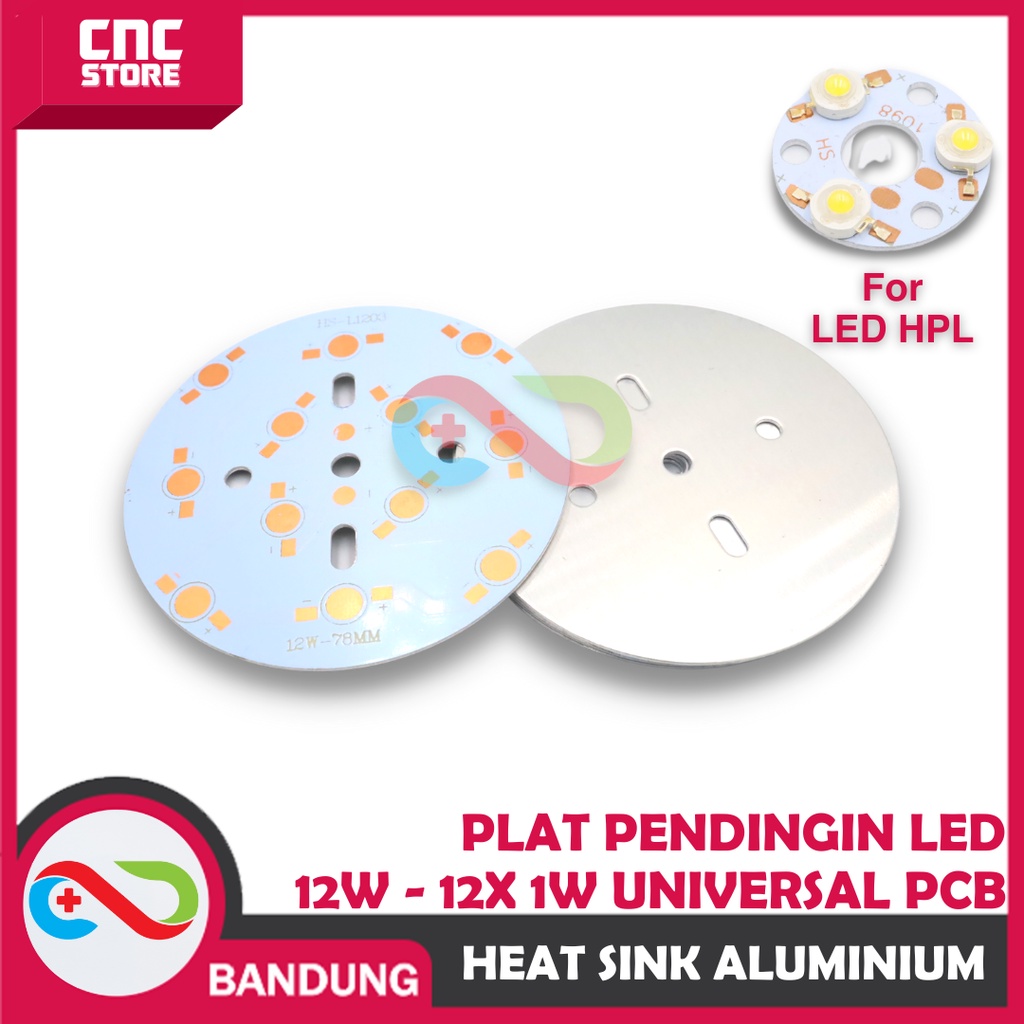 HEAT SINK ALUMINIUM PLAT PENDINGIN LED 12W - 12X 1W UNIVERSAL PCB HEATSINK DIAMETER 78MM ALUM