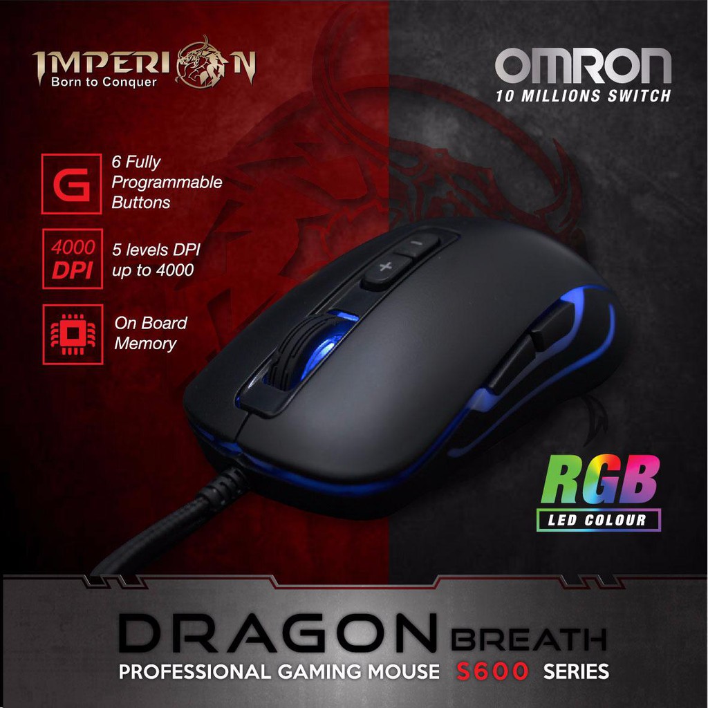 Mouse Gaming Imperion Dragon Breath Professional Gaming Mouse S600 RGB