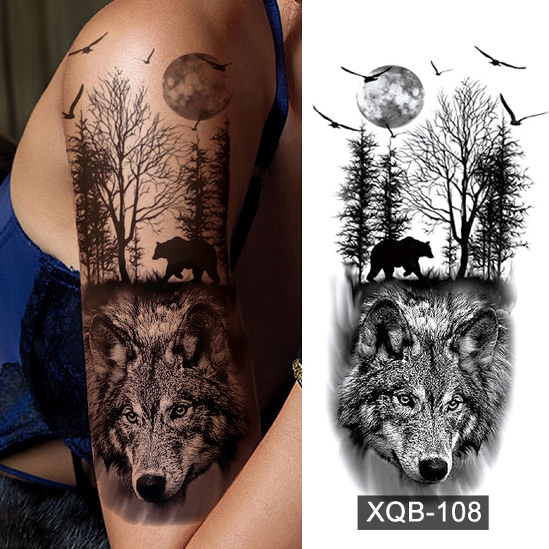 【BTI】tattoo sticker waterproof For Men Women Tiger Wolf Death Skull tato palsu Tato Hewan