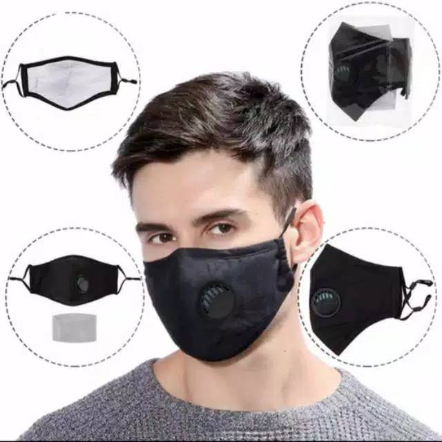 Masker Mulut Filter Katup Respirator Anti Debu dan Polusi Udara Dewasa Polos dan loreng Adjustable