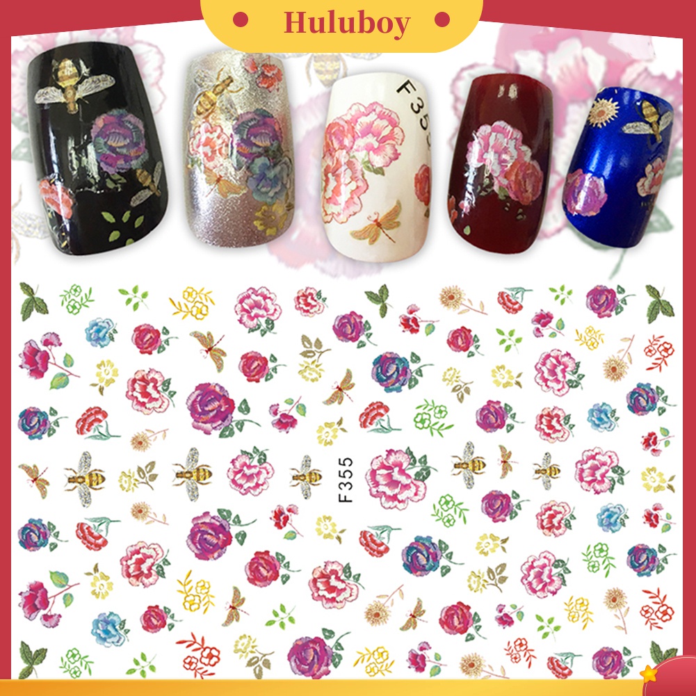Huluboy Huluboy♡ Stiker Kuku Motif Bunga Multi Pola Untuk Dekorasi Manicure Wanita