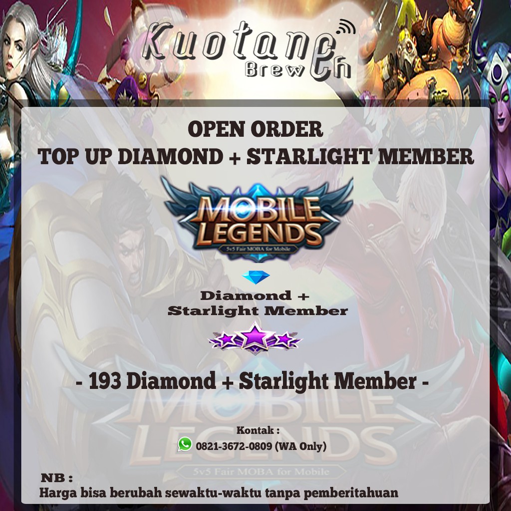 Topup Diamond Mobile Legend 220 966 Diamond Starlight Member Mobile