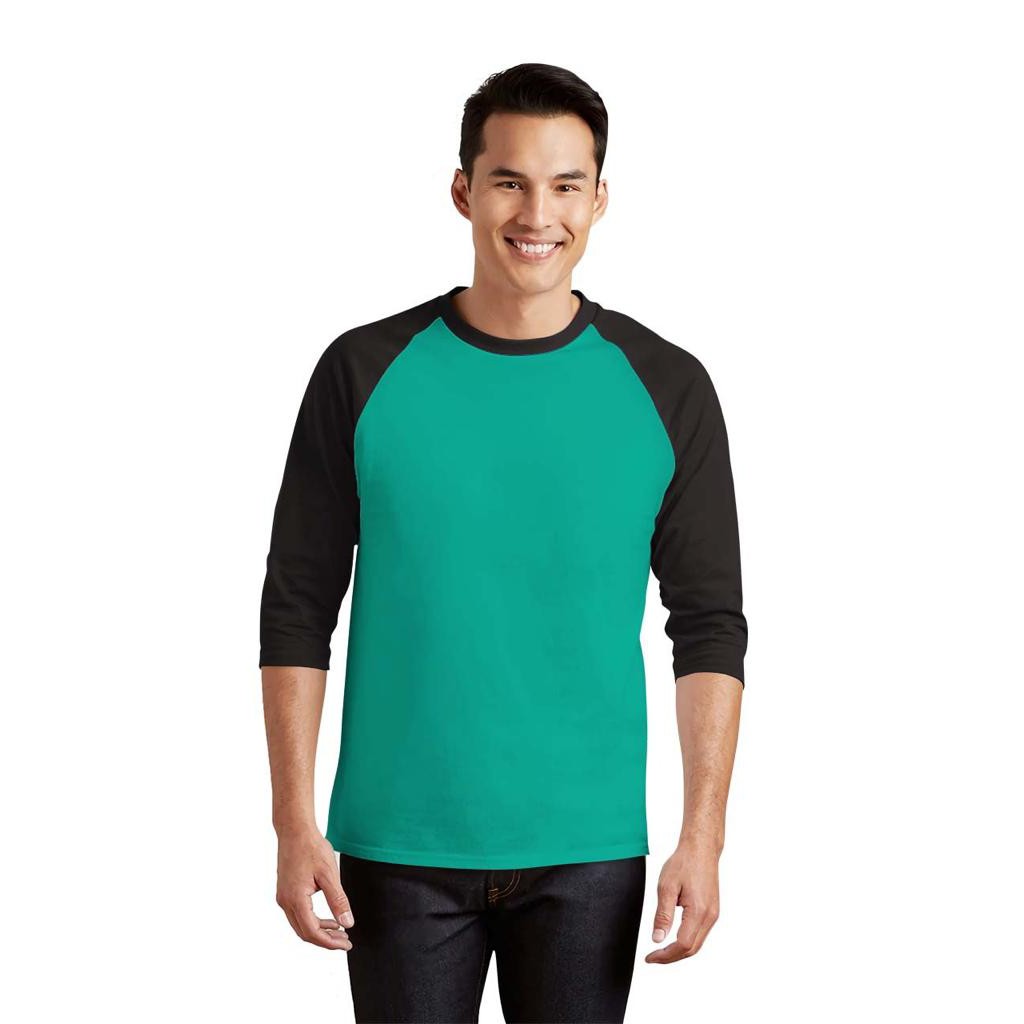 Noveli wear - Kaos polos reglan warna kombinasi lengan 3 4 Hitam | atasan raglan seragam pria dan wanita