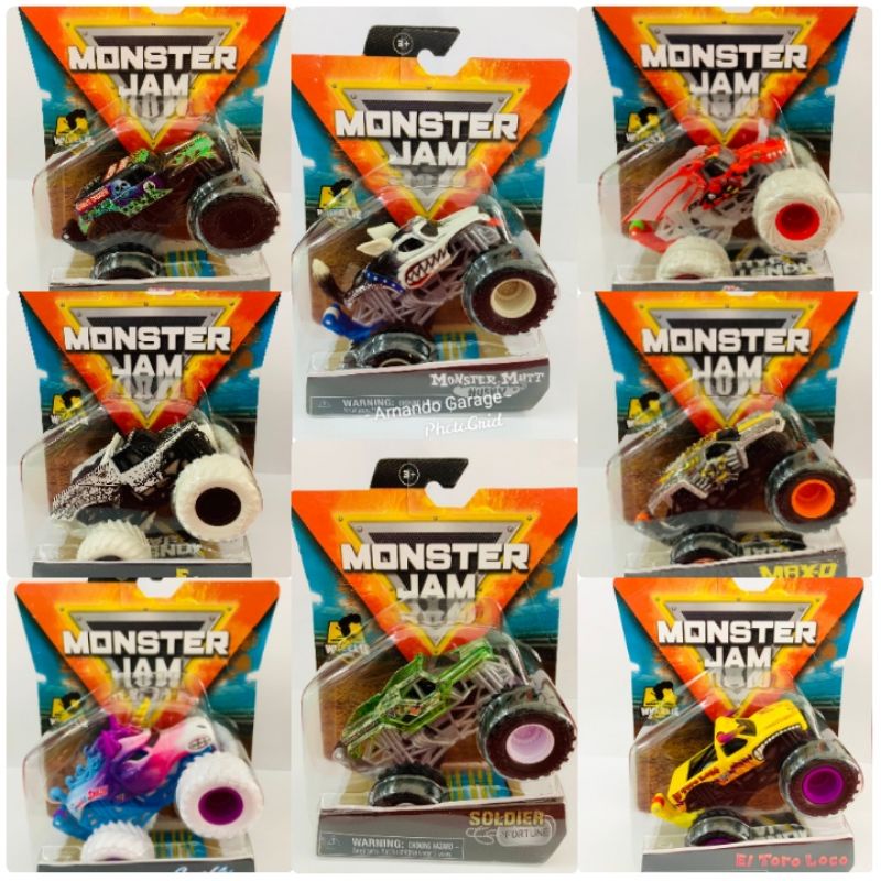 BEST SELLER | MJ 64 2021 2022 Diecast Monster Jam Spin Master Batman Grave Digger X-Ray Dragonoid sparkle smash salvager Max D soldier fortune earth shaker zombie dragon Wheelie Bar El Toro Loco Chrome Superman Pirates Curse Megalodon Sonuva Mix 23