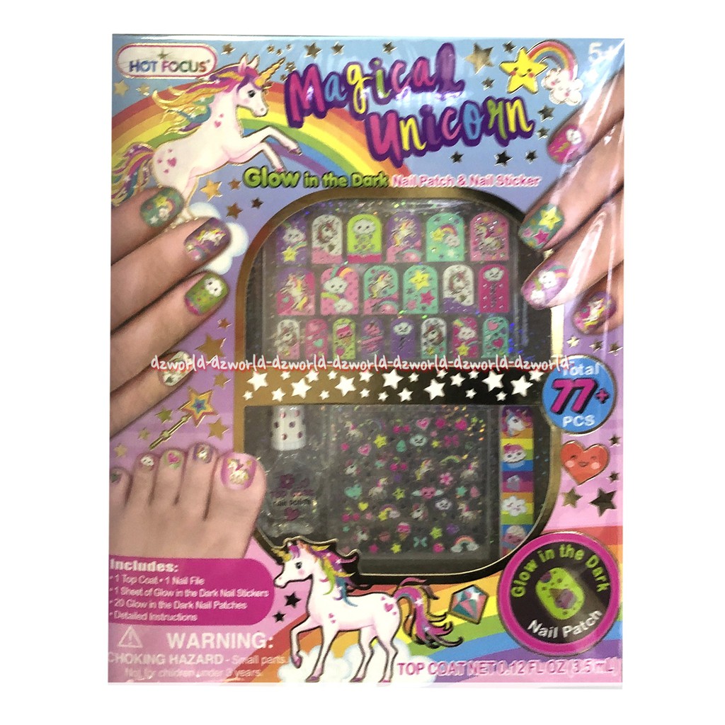 Hot Focus Magical Unicorn Glow In The Dark Hiasan Kuku Stiker Hotfocus