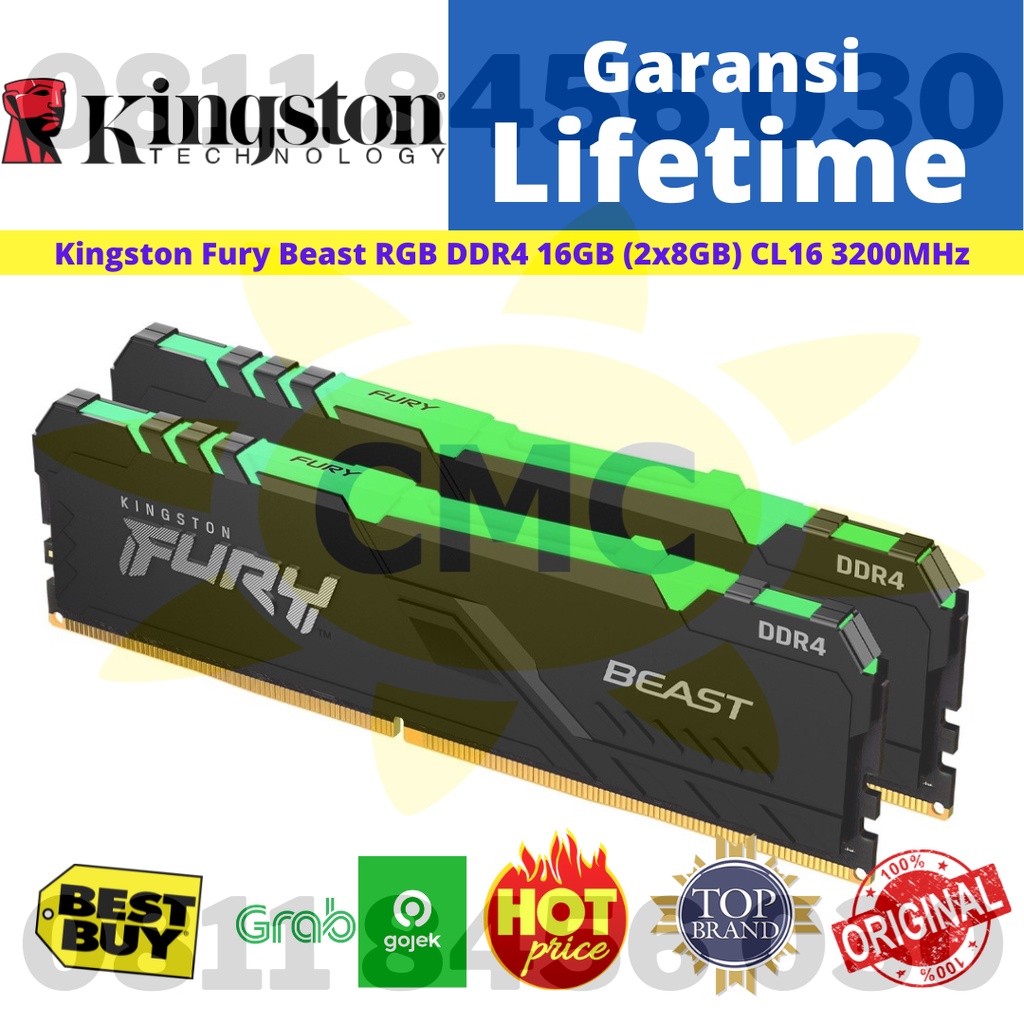 DDR4 KINGSTON FURY BEAST RGB 16GB 2X 8GB 3200MHz KF432C16BBAK2/16