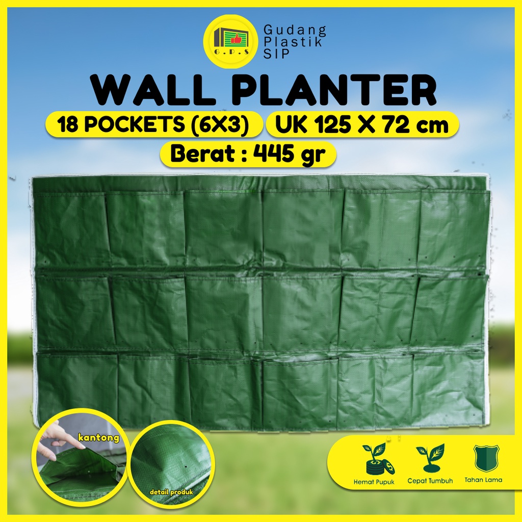 Wall Planter Bag 18 Kantong / Pot Dinding - Hijau / (Horizontal)