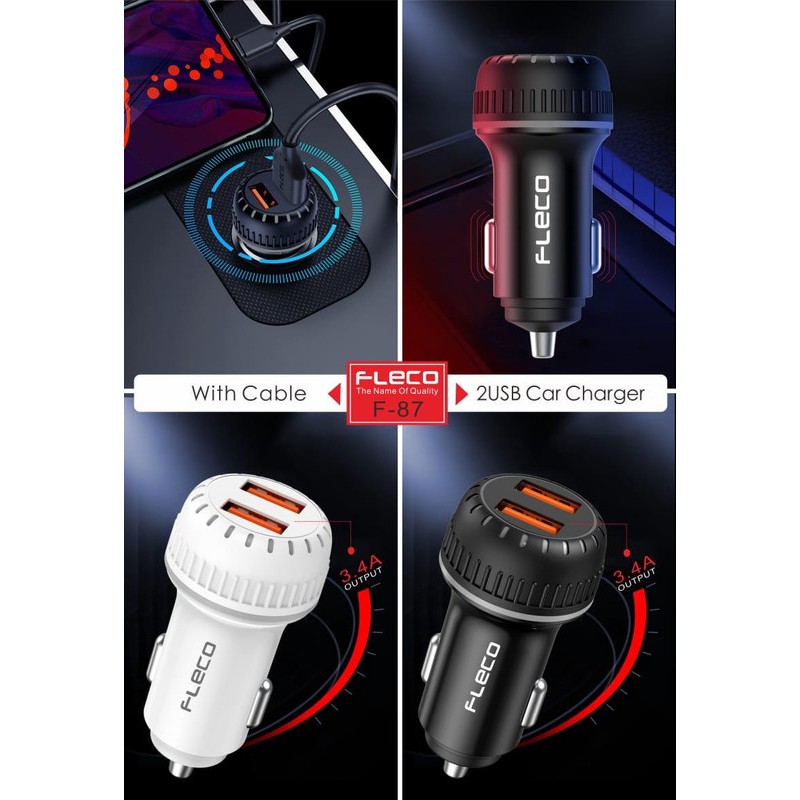 Fleco Saver Car Charger  Casan Mobil 3.4A 2 usb F-87 F87 F 87 + Bonus kabel
