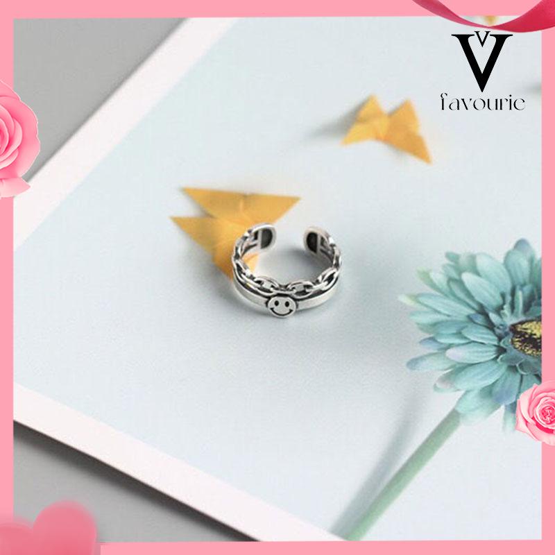 [COD]Buka cincin twist rantai smiley cincin retro kepribadian sederhana-FA