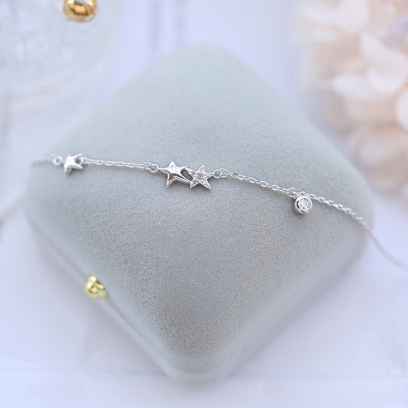 Gelang Perak Bintang Zirkon Fashion Silver Star Zircon Charm Bracelet Crystal Chain Jewelry Gift