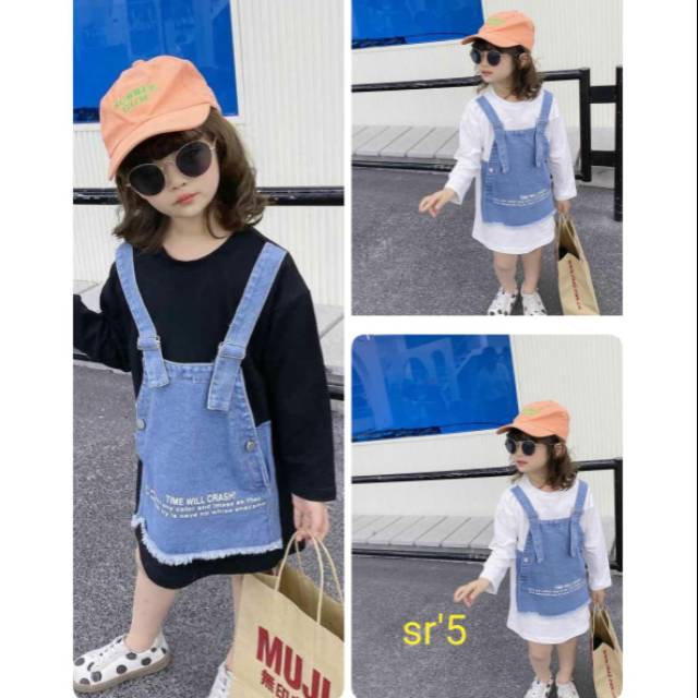 Dress Overall Tangan Panjang dengan Jumper Jeans