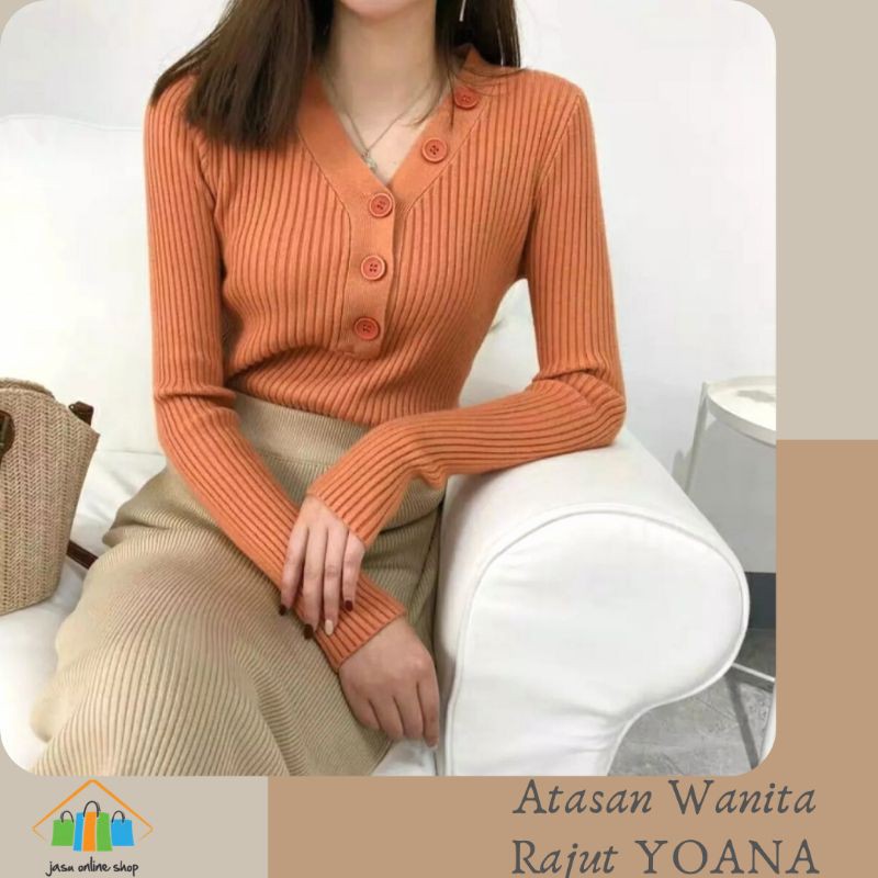 Atasan Wanita Kerah V Rajut Yoana Knit Buttons