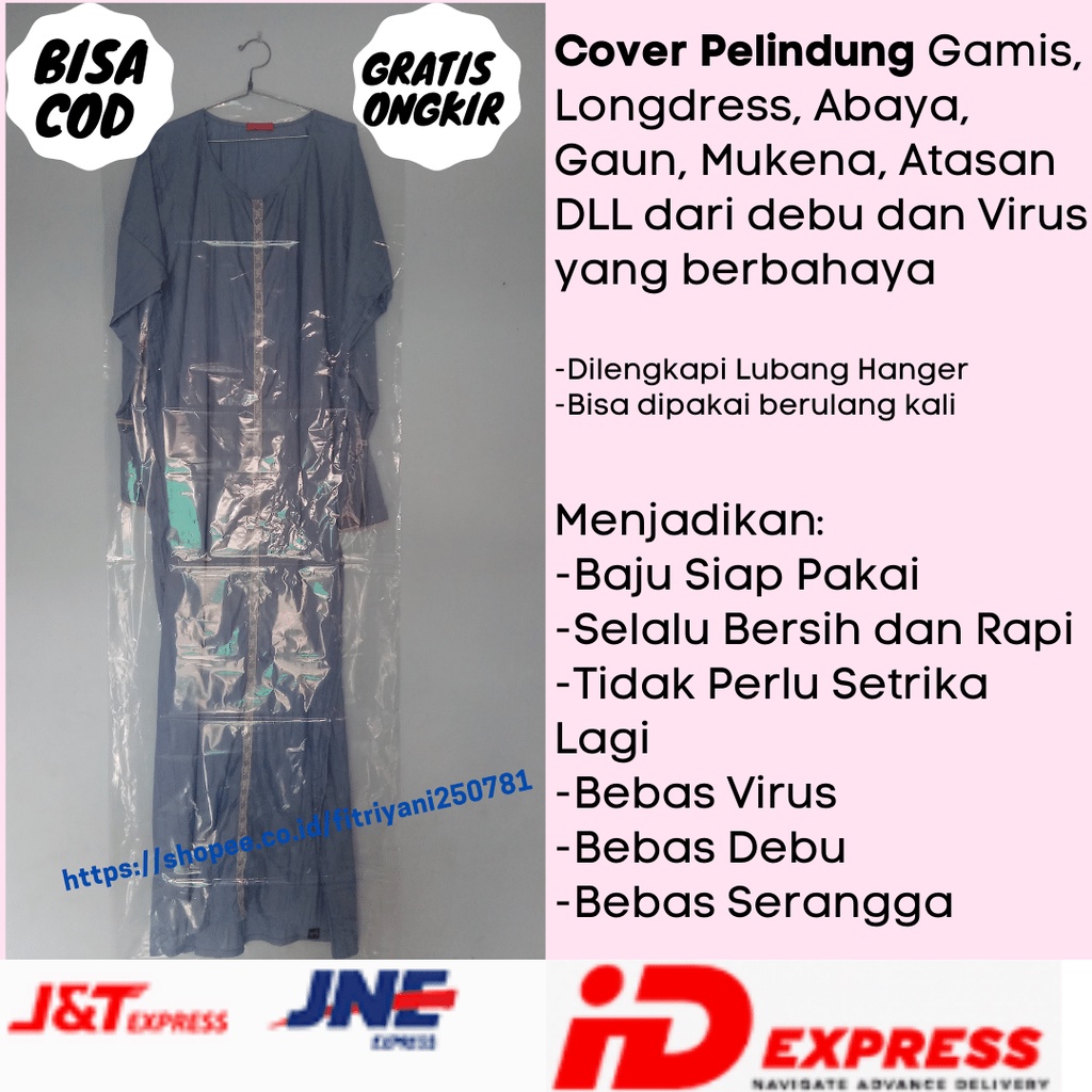 PLASTIK GAMIS GANTUNG HANGER COVER PELINDUNG UNTUK DASTER GAMIS KAFTAN LONGDRESS TWILL RAYON SOGAN J