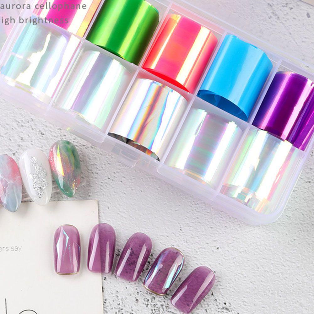 Needway   Aurora Stiker Kuku Manicure Laser Effect Mirror Hologram Nail Transfer Foils